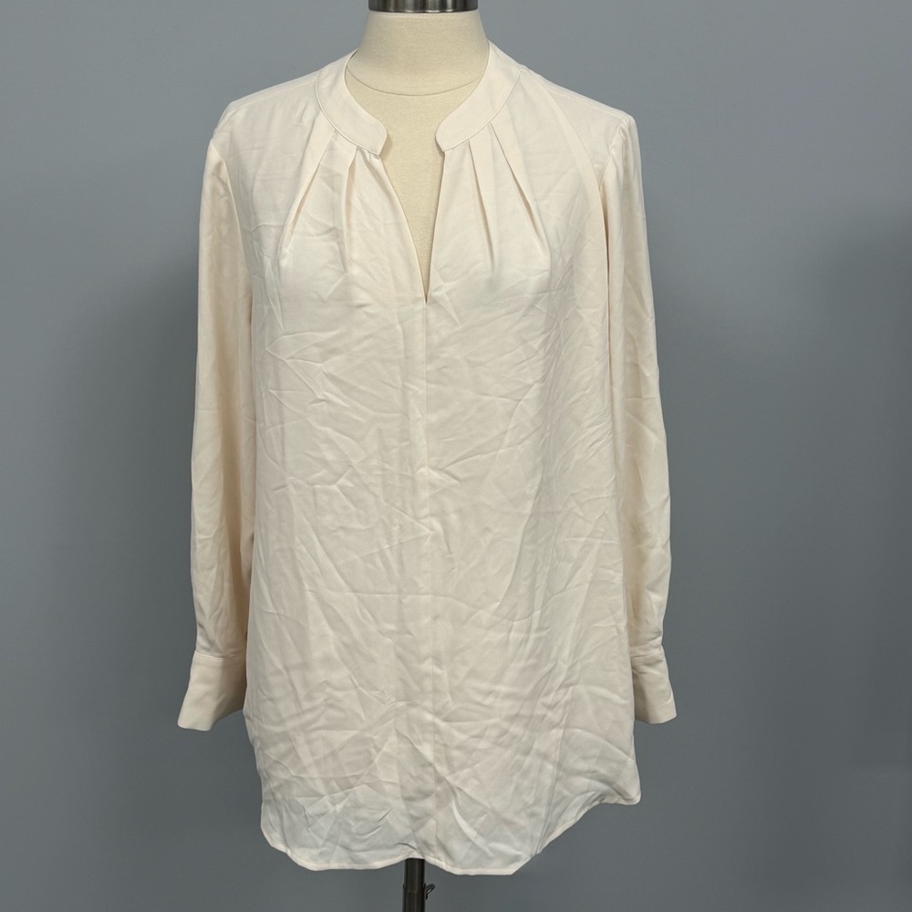 NWT Anne Klein Split Neck Popover Blouse 1X Petal Pleat Ivory Long Sleeve Top